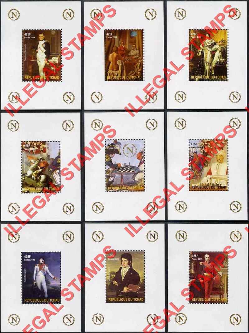 Chad 2009 Napoleon and Chess Illegal Stamps in Deluxe Souvenir Sheets of 1
