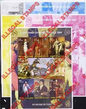 Chad 2009 Napoleon and Chess Illegal Stamps in Sheet of 9 Color Proof Set