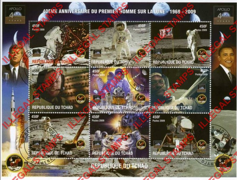 Chad 2009 Space Moon Landing 40th Anniversary Illegal Stamps in Sheet of 9