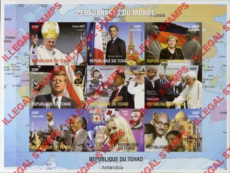 Chad 2009 World Personalities Illegal Stamps in Sheet of 9