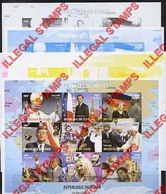 Chad 2009 World Personalities Illegal Stamps in Sheet of 9 Color Proof Set