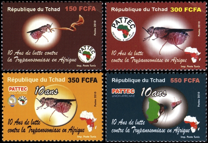 Chad 2010 Ten Years of the Fight against Trypanosomiasis in Africa Stamp Set Scott Number 991-994
