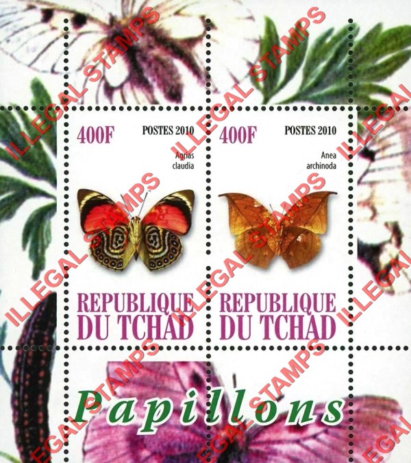 Chad 2010 Butterflies Illegal Stamps in Souvenir Sheet of 2