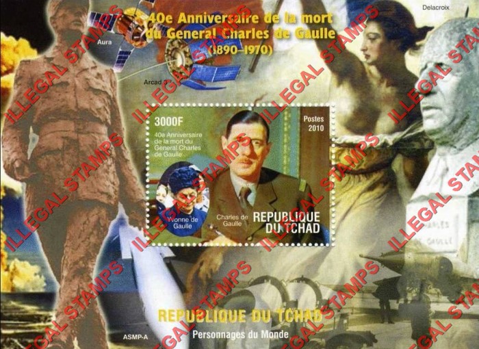 Chad 2010 Charles de Gaulle Illegal Stamps in Souvenir Sheet of 1