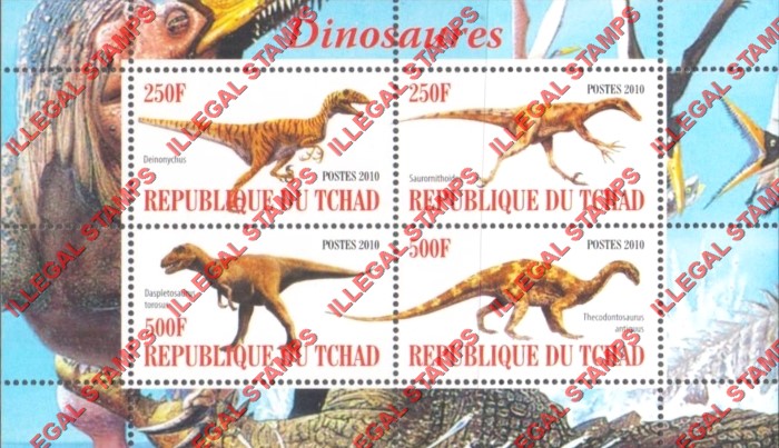Chad 2010 Dinosaurs Illegal Stamps in Souvenir Sheet of 4
