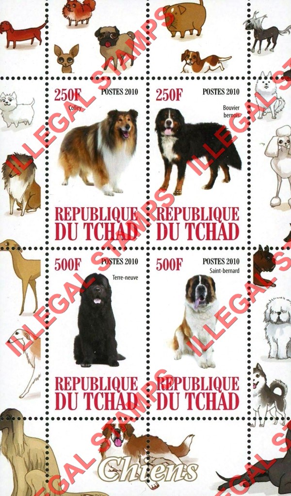 Chad 2010 Dogs Illegal Stamps in Souvenir Sheet of 4