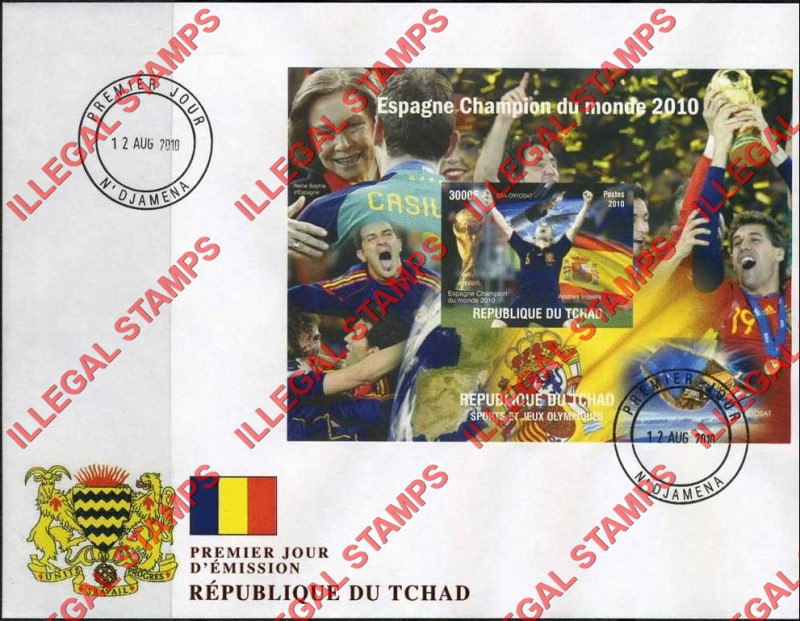 Chad 2010 Football Soccer Illegal Stamps in Souvenir Sheet of 1 Fake First Day Cover