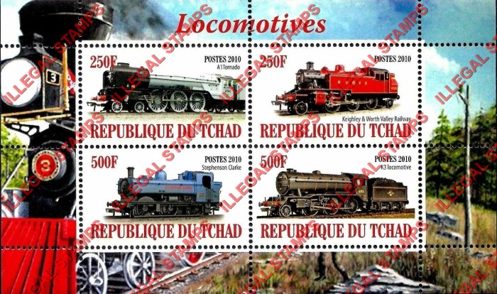 Chad 2010 Locomotives Illegal Stamps in Souvenir Sheet of 4