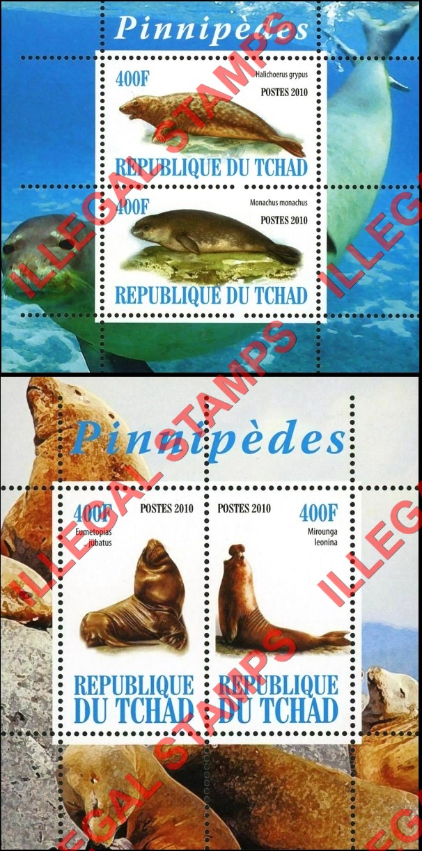 Chad 2010 Seals Illegal Stamps in Souvenir Sheets of 2