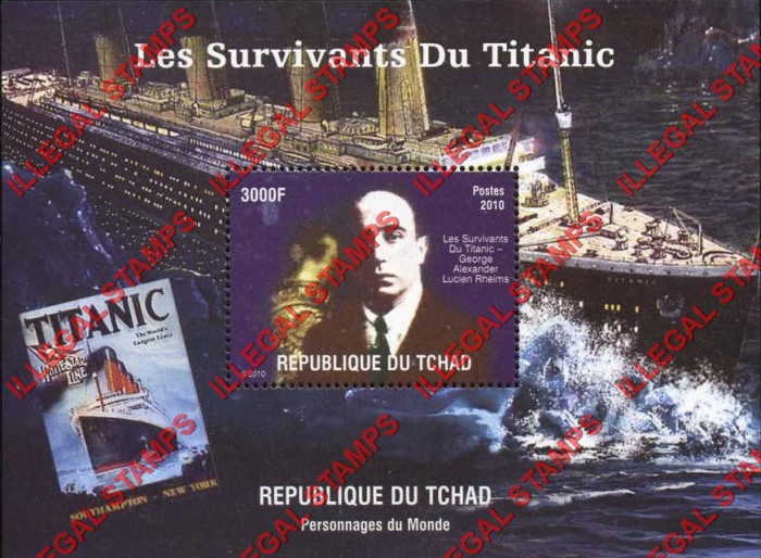Chad 2010 Titanic Survivor Illegal Stamps in Souvenir Sheet of 1