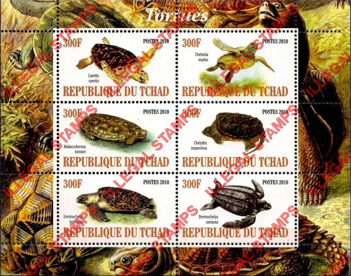 Chad 2010 Turtles Illegal Stamps in Souvenir Sheet of 6
