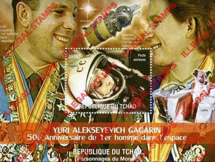 Chad 2010 Yuri Gagarin Illegal Stamps in Souvenir Sheet of 1