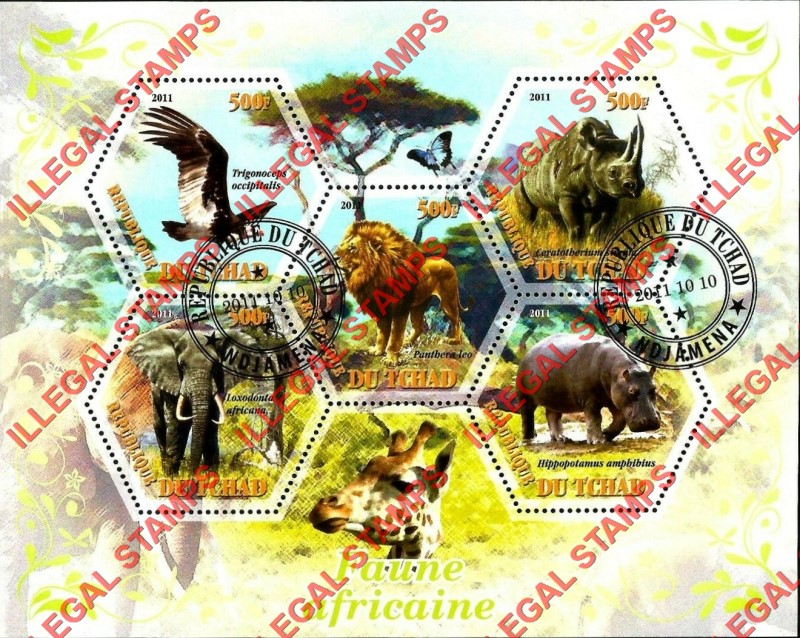 Chad 2011 African Fauna Animals Illegal Stamps in Souvenir Sheet of 5