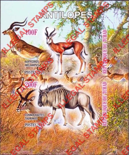 Chad 2011 Antelope Illegal Stamps in Souvenir Sheet of 2