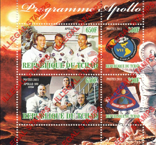 Chad 2011 Apollo Program Illegal Stamps in Souvenir Sheet of 4