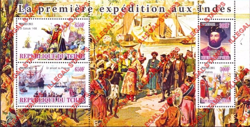 Chad 2011 Bateaux Expedition in the Indies Illegal Stamps in Souvenir Sheet of 4