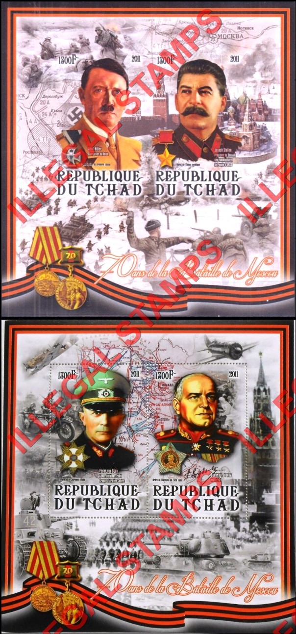 Chad 2011 Battle of Moscow Illegal Stamps in Souvenir Sheets of 2 (Part 3)