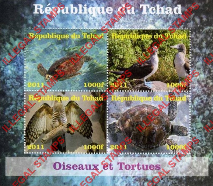 Chad 2011 Birds and Turtles Illegal Stamps in Souvenir Sheet of 4