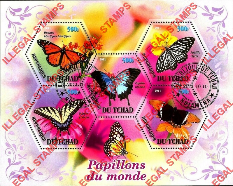 Chad 2011 Butterflies Illegal Stamps in Souvenir Sheet of 5