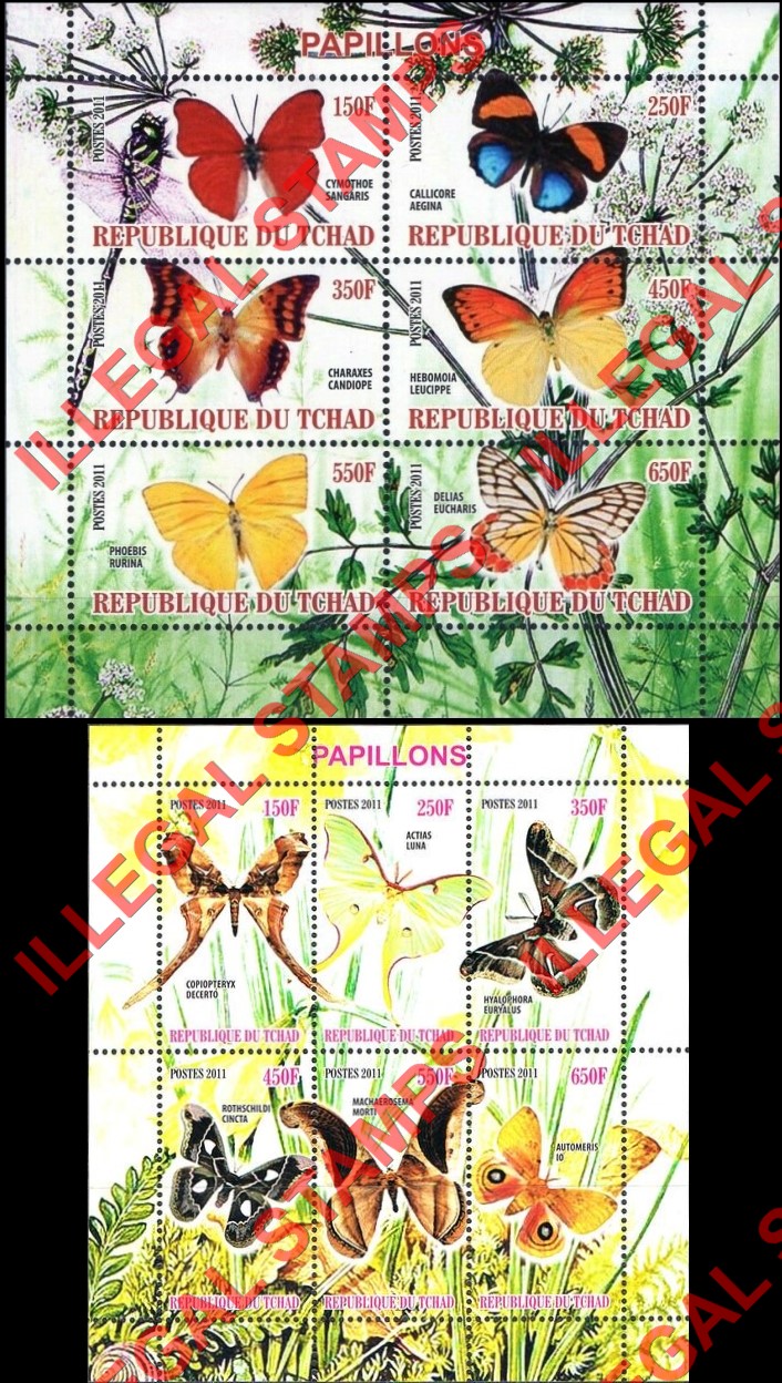 Chad 2011 Butterflies Illegal Stamps in Souvenir Sheets of 6