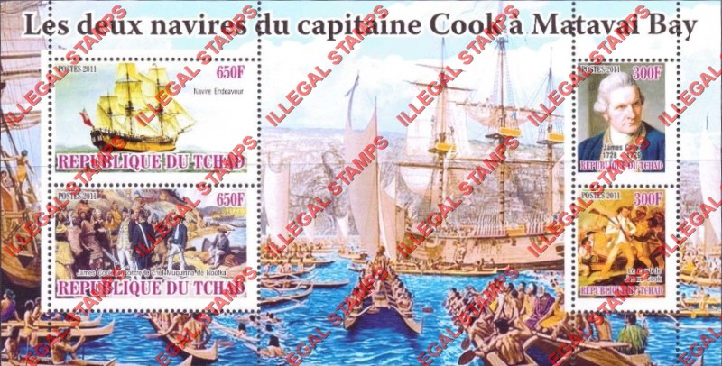 Chad 2011 Captain Cook Ships at Matavai Bay Illegal Stamps in Souvenir Sheet of 4