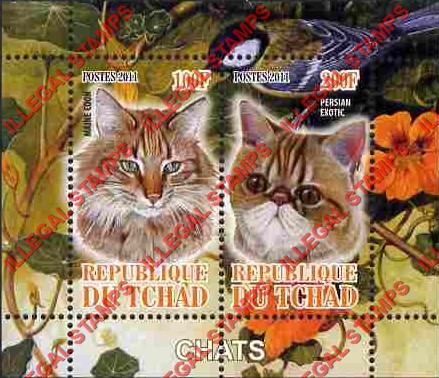 Chad 2011 Cats Illegal Stamps in Souvenir Sheet of 2