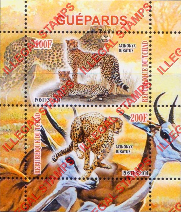 Chad 2011 Cheetahs Illegal Stamps in Souvenir Sheet of 2