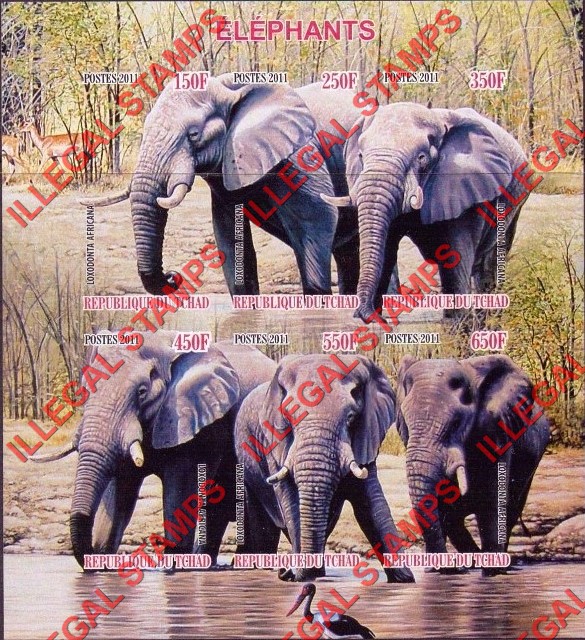 Chad 2011 Elephants Illegal Stamps in Souvenir Sheet of 6