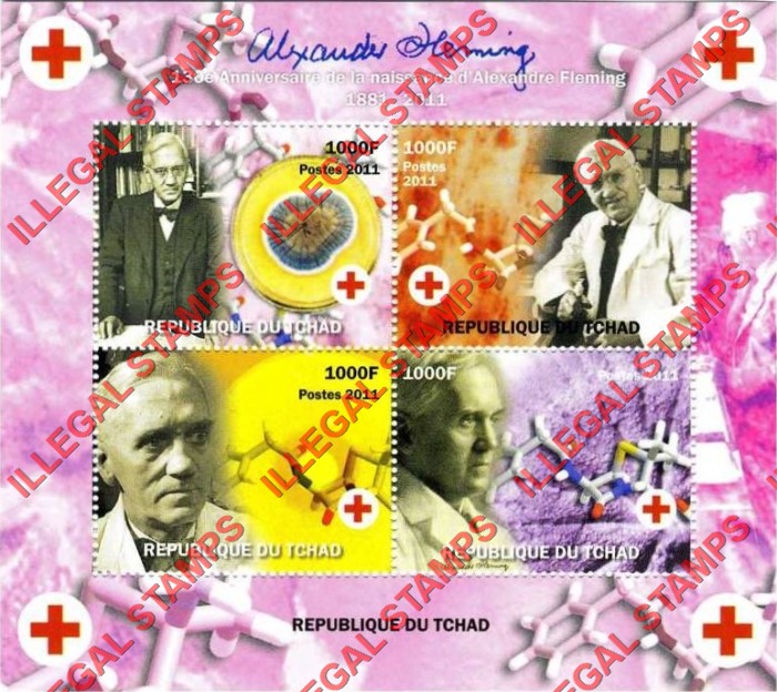 Chad 2011 Alexandre Fleming Illegal Stamps in Souvenir Sheet of 4