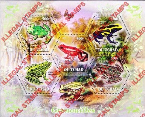 Chad 2011 Frogs Illegal Stamps in Souvenir Sheet of 5