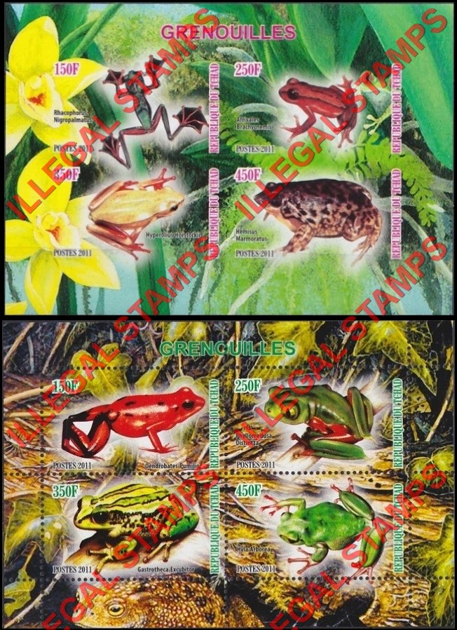 Chad 2011 Frogs Illegal Stamps in Souvenir Sheets of 4