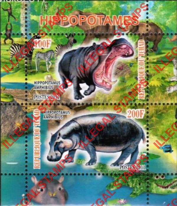 Chad 2011 Hippopatamus Illegal Stamps in Souvenir Sheet of 2