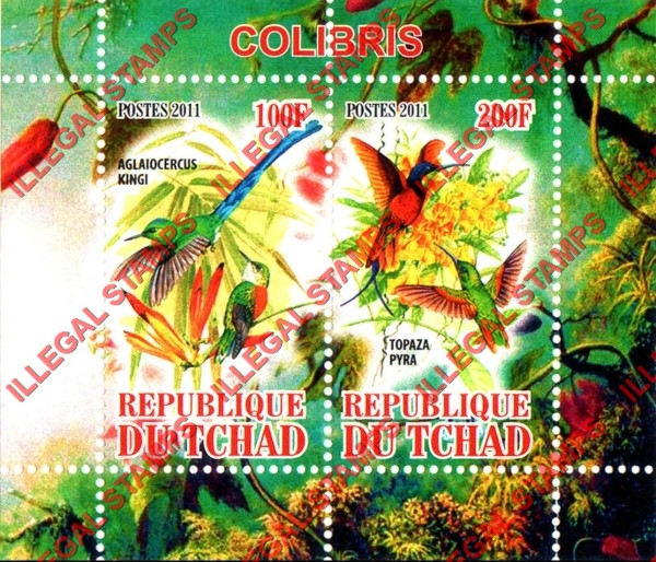 Chad 2011 Hummingbirds Illegal Stamps in Souvenir Sheet of 2