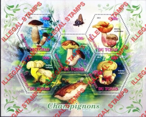Chad 2011 Mushrooms Illegal Stamps in Souvenir Sheet of 5