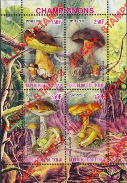 Chad 2011 Mushrooms Illegal Stamps in Souvenir Sheet of 4