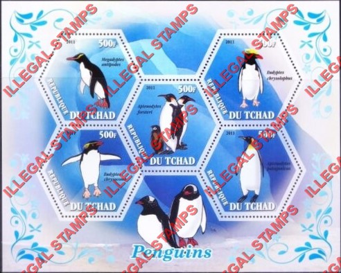 Chad 2011 Penguins Illegal Stamps in Souvenir Sheet of 5