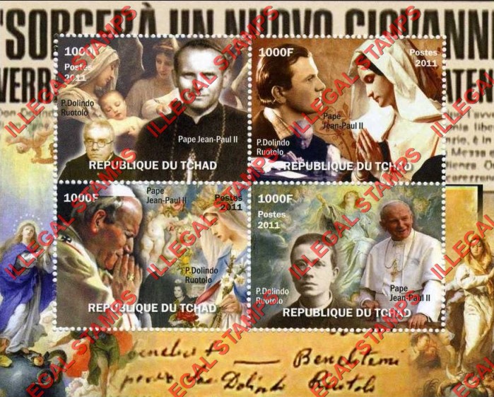 Chad 2011 Pope John Paul II Illegal Stamps in Souvenir Sheet of 4