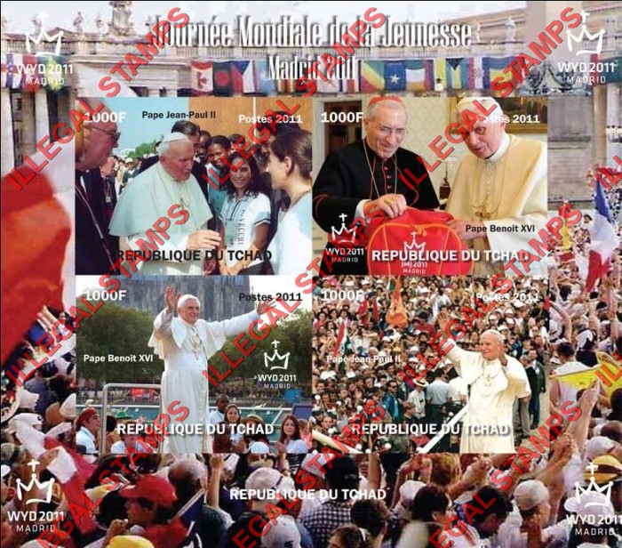 Chad 2011 Pope on World Youth Day Illegal Stamps in Souvenir Sheet of 4