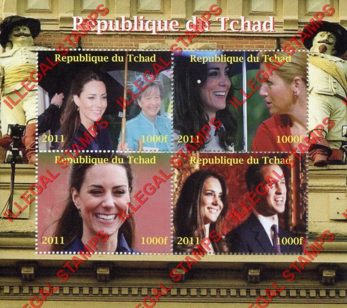 Chad 2011 Royal Visits of Kate Middleton Illegal Stamps in Souvenir Sheet of 4