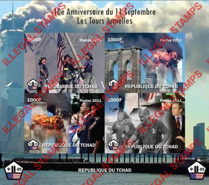 Chad 2011 September 11 10th Anniversary Illegal Stamps in Souvenir Sheet of 4