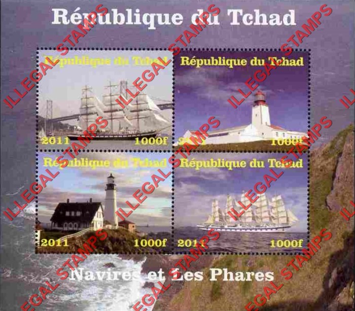 Chad 2011 Ships and Lighthouses Illegal Stamps in Souvenir Sheet of 4