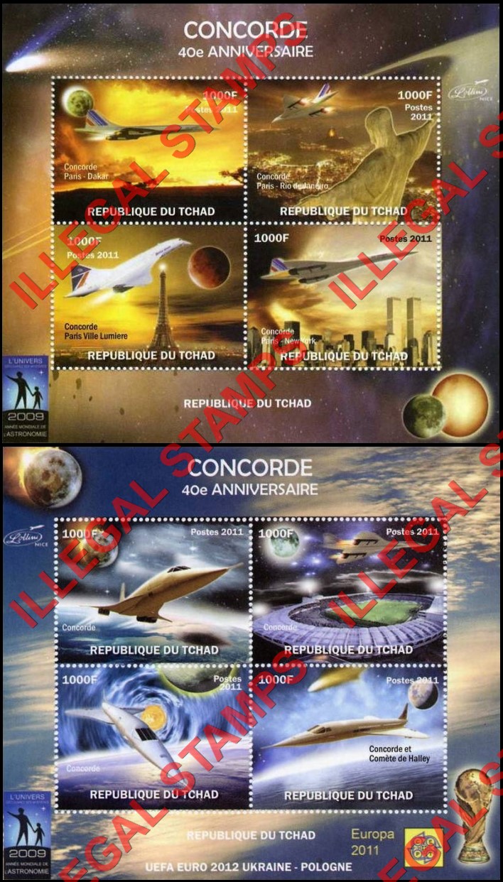 Chad 2011 Space Concorde 40th Anniversary Illegal Stamps in Souvenir Sheets of 4
