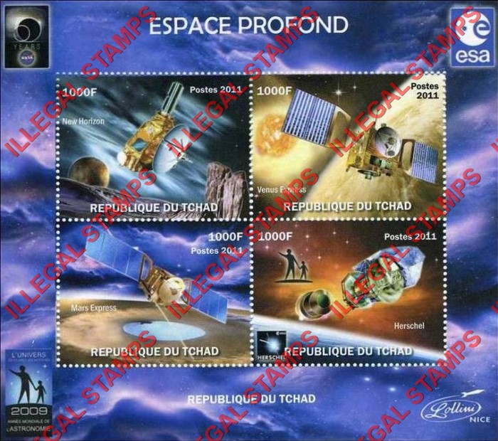 Chad 2011 Space Satellites Illegal Stamps in Souvenir Sheet of 4