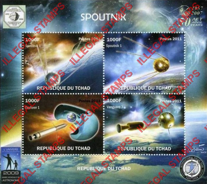 Chad 2011 Space Sputnik Illegal Stamps in Souvenir Sheet of 4