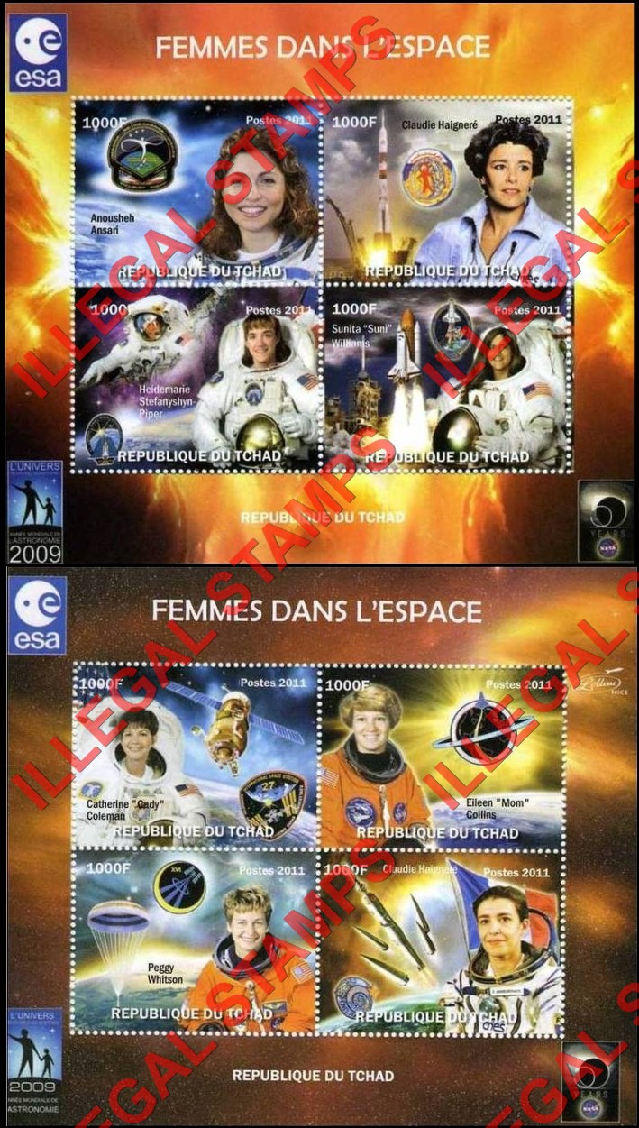 Chad 2011 Women in Space Illegal Stamps in Souvenir Sheets of 4