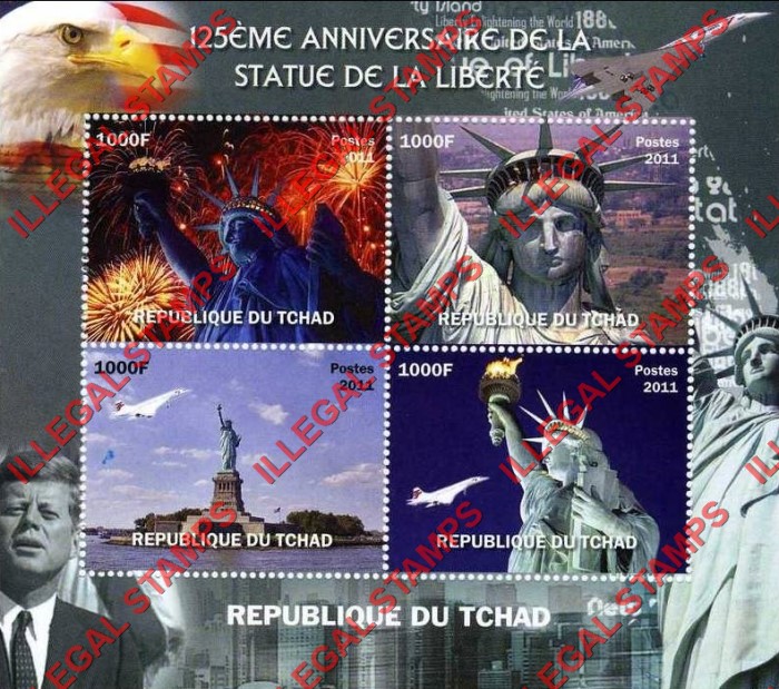 Chad 2011 Statue of Liberty 125th Anniversary Illegal Stamps in Souvenir Sheet of 4