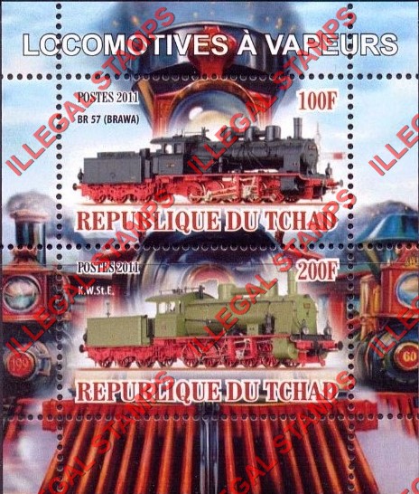 Chad 2011 Steam Locomotives Illegal Stamps in Souvenir Sheet of 2