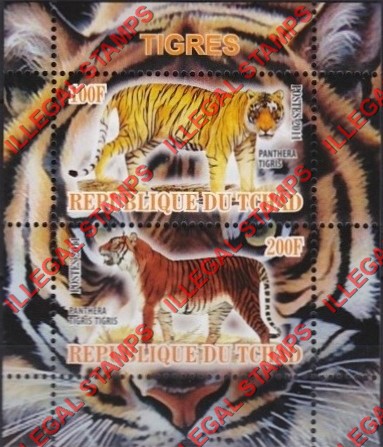 Chad 2011 Tigers Illegal Stamps in Souvenir Sheet of 2