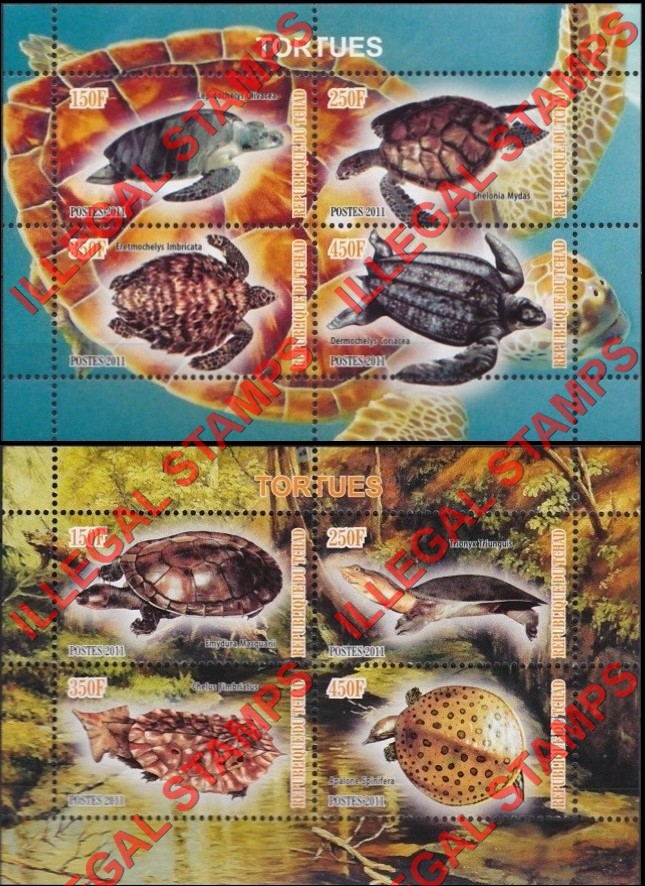 Chad 2011 Turtles Illegal Stamps in Souvenir Sheets of 4