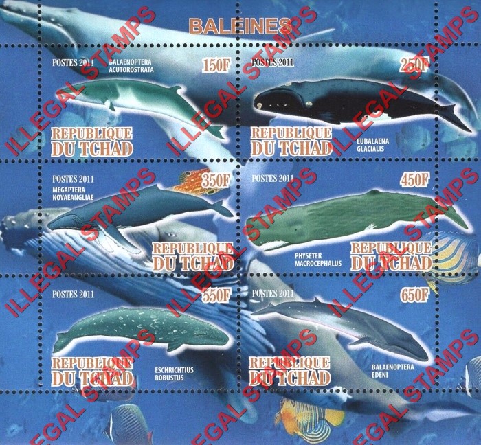 Chad 2011 Whales Illegal Stamps in Souvenir Sheet of 6